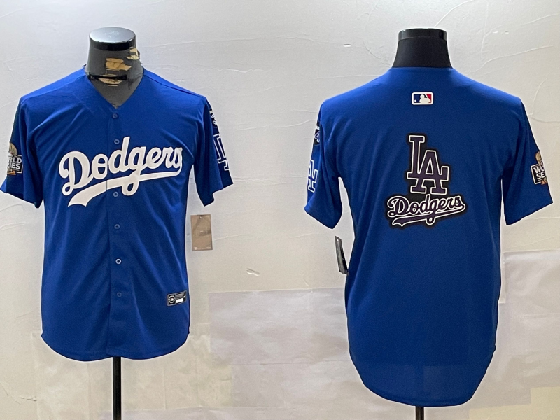 Men Los Angeles Dodgers blank 2024 World series patch blue jersey 20241120128